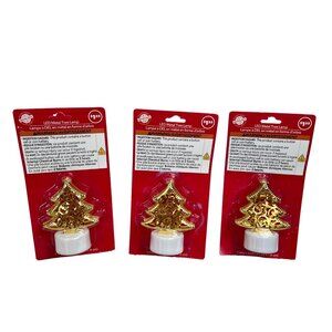 Battery Powered Christmas House Tree Tea Light Gold Metallic 3" Mini Decor NIB